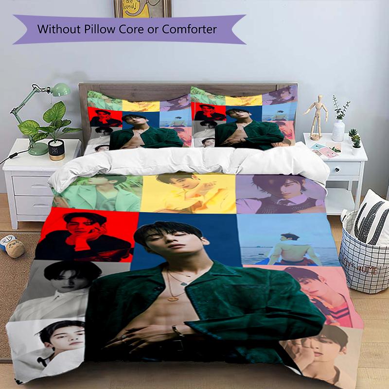 3pcs Cha Eun Woo Bedding Set Duvet Cover Closure Includes 1 Duvet Cover & 2 Pillowcases, Soft and Comfortable for All Seasons.