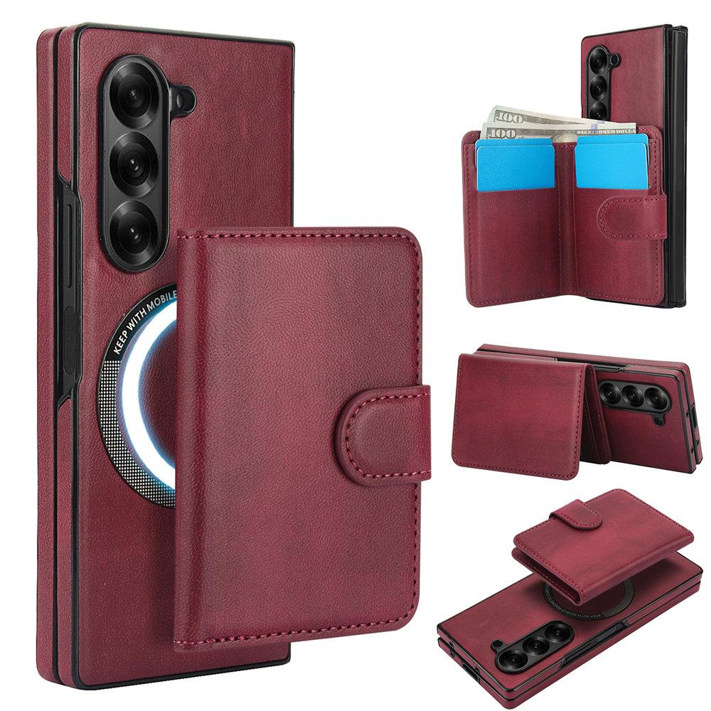 Dla Magsafe Ładowanie 2 w 1 Odpinane Skórzane Etui Portfelowe Dla Samsung Galaxy Z Fold 6 Fold 5 Fold 4 3 Magnetyczne Etui na Telefon na Karty