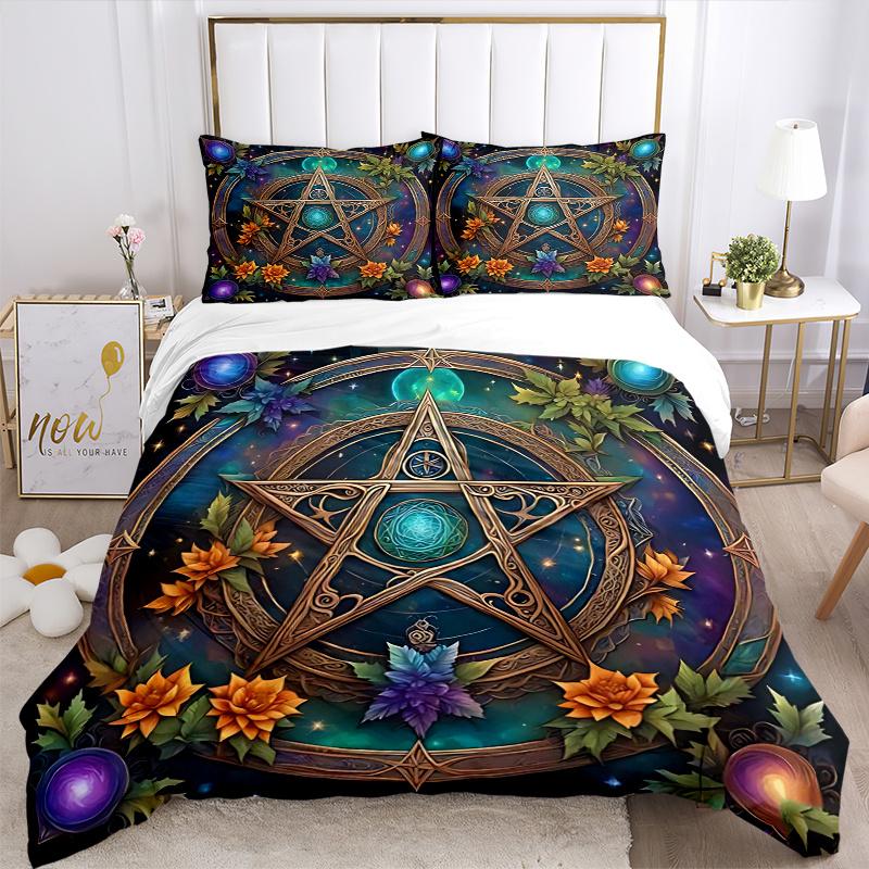 3pcs Mystic Pentagram Enchanted Pattern Bedding Set, 1* Cover + 2*Pillowcases, Printed Bedding Set, Soft and Comfortable, Suitable for Bedroom an