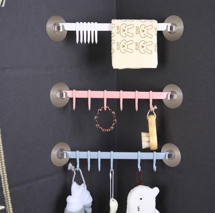 Bathroom 6 Hooks Hanger Rack Wall-mounted Kitchen Cupboard Cooking Tool Storage Shelf Clothes Towel Organizer Gabgets Holder