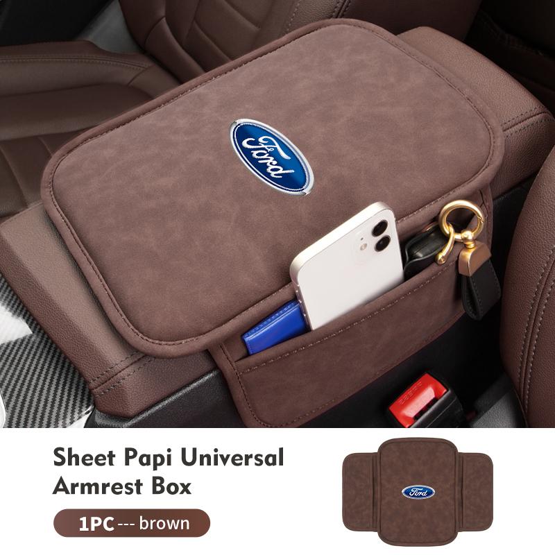 FRYX3 Car Armrest Box Pad Sheepskin Bark Auto Armrest Storage Cushion For Ford Fiesta Ranger Mondeo Escape Ecosport Fusion Explorer