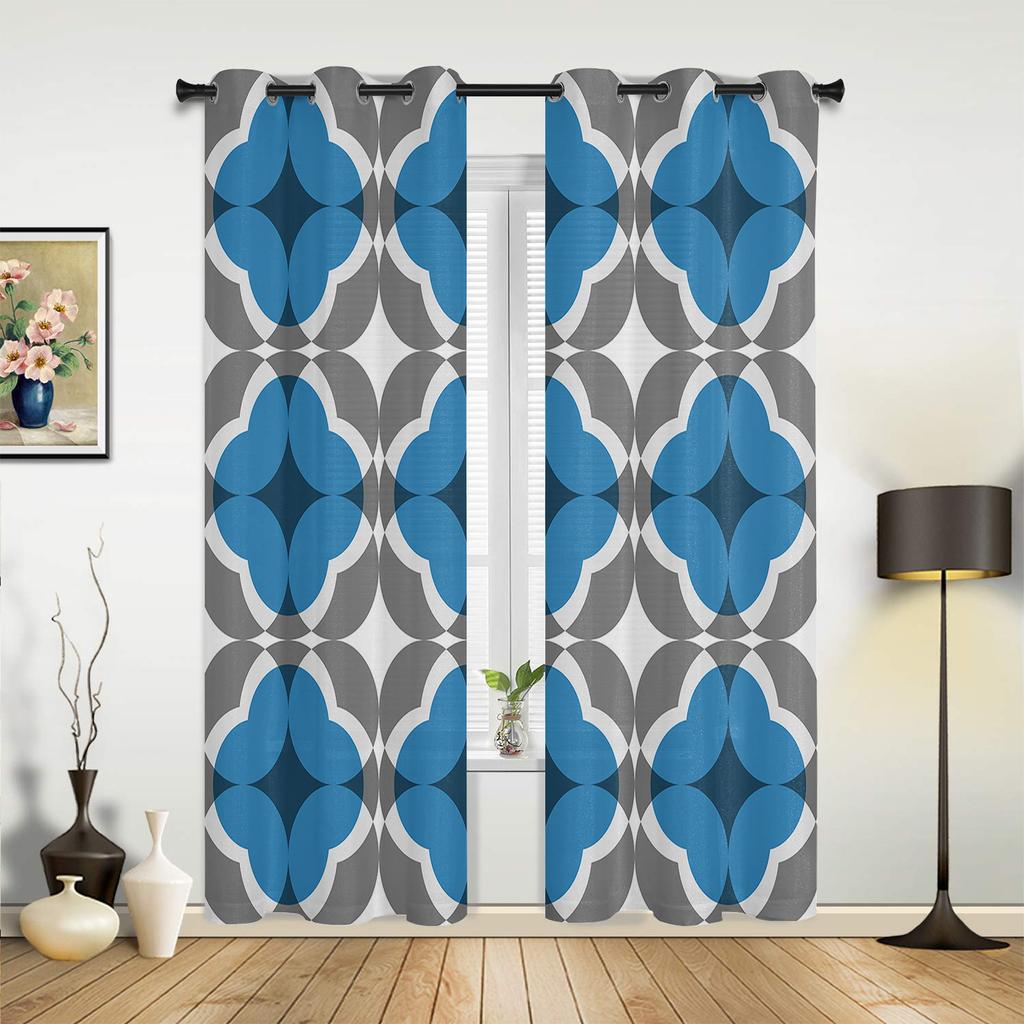Bedroom Kitchen Curtain Geometric Figure Blue Grey Window Curtains Curtains for Living Room Decorative Items