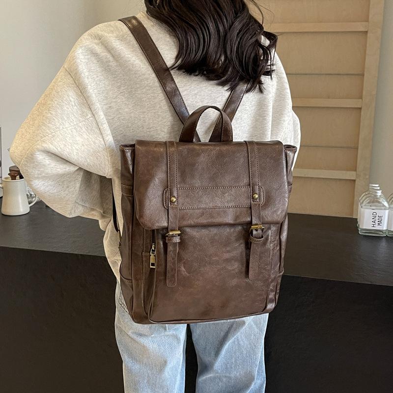 

Сумка большой вместимости 2025 новая ретро универсальный рюкзак женский портативный корейская версия школьная сумка премиум класса рюкзак для выхода темно-коричневого