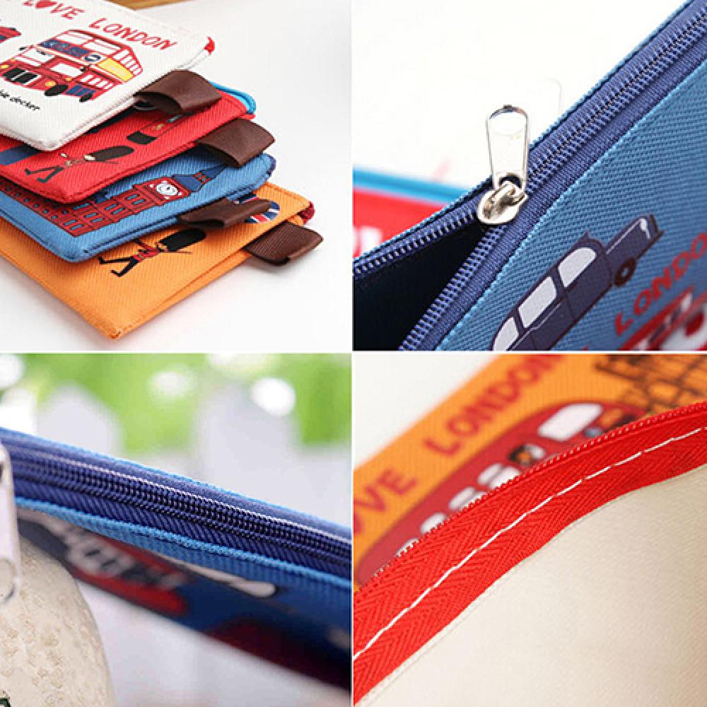 Pencil Bag Zipper Cartoon Pouch Students Pen Case London Style Cosmetic Coin Purse