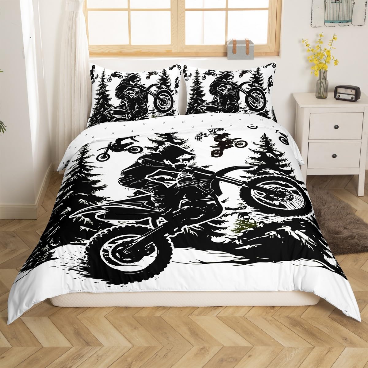 

Bicycle Rider Soft Duvet Cover Todler Sized Dimensions for Children Kids,Mountain Bike Beding Set for Tens Adult Peoples,Watercolor Comfortable Quilt 135*200cm Eu-Single