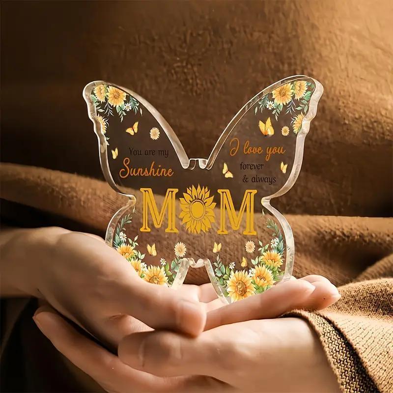 Mother's Day Acrylic Decoration, Sunflower Mom Butterfly-shaped Acrylic Decoration, Gift for Mother, Party Decoration Bookshelf Desk Table Decoration