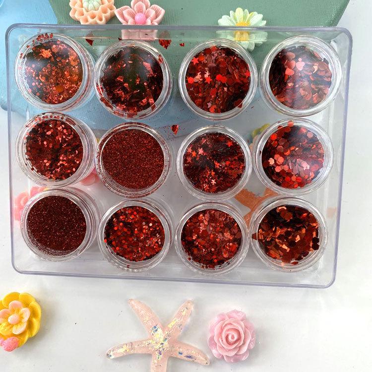 12-Farben Nail Art Glitzer Set: Rosen-, Blüten-, Herz- & Stern-Pailletten zur Handyhüllen-Dekoration