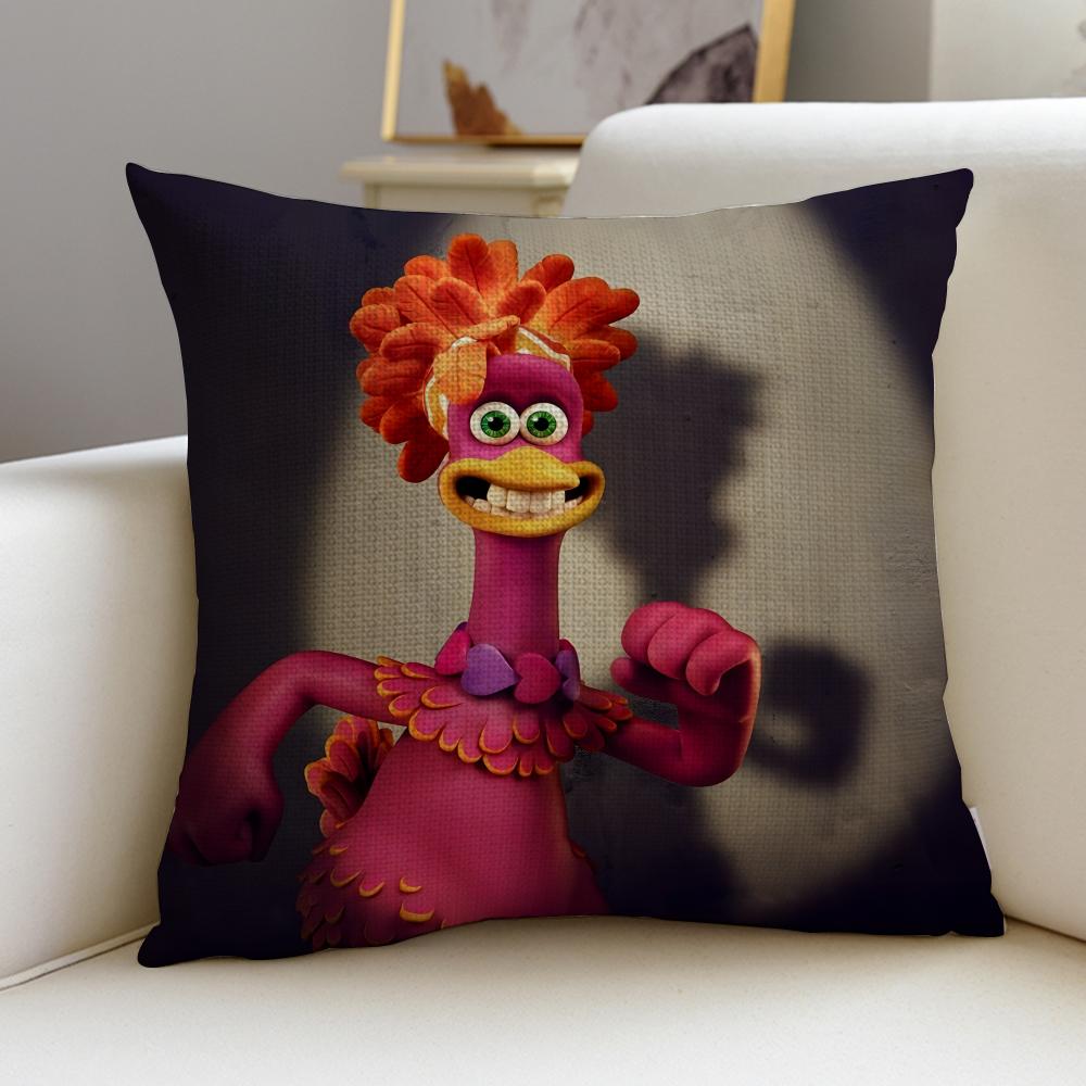 Fun CChicken RunS Cushion Cover Breathable and Skinfriendly Linen Pillowcase Square Removable and Washable Cushion