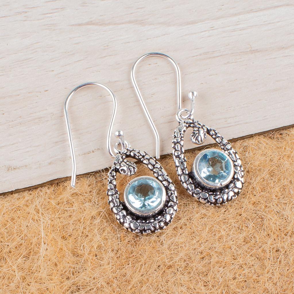 Sky Blue Topaz Gemstone 925 Sterling Silver Jewelry Earrings 1.38" Mother's Gift CE-3-15