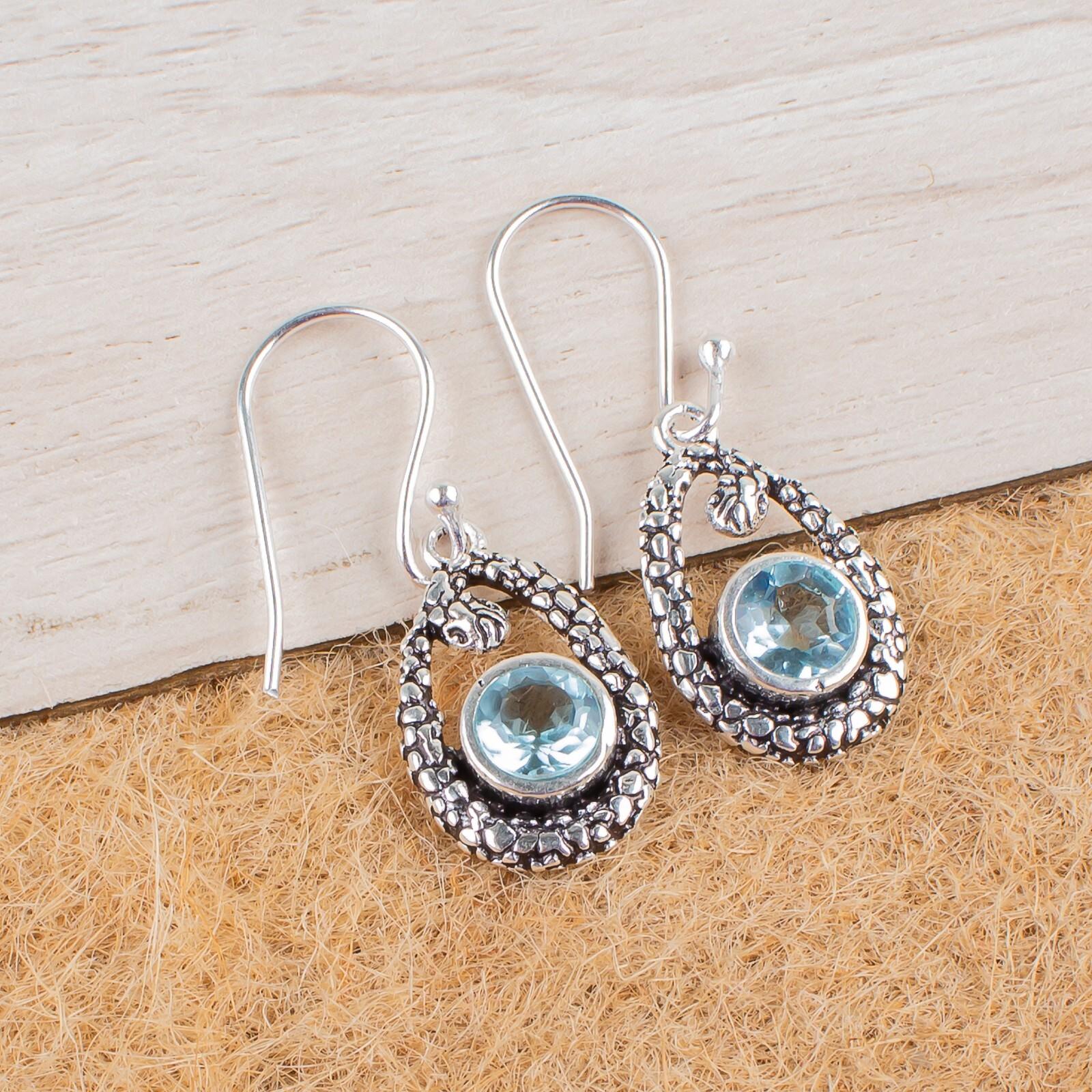 

Sky Blue Topaz Gemstone 925 Sterling Silver Jewelry Earrings 1.38 Mother s Gift CE-3-15