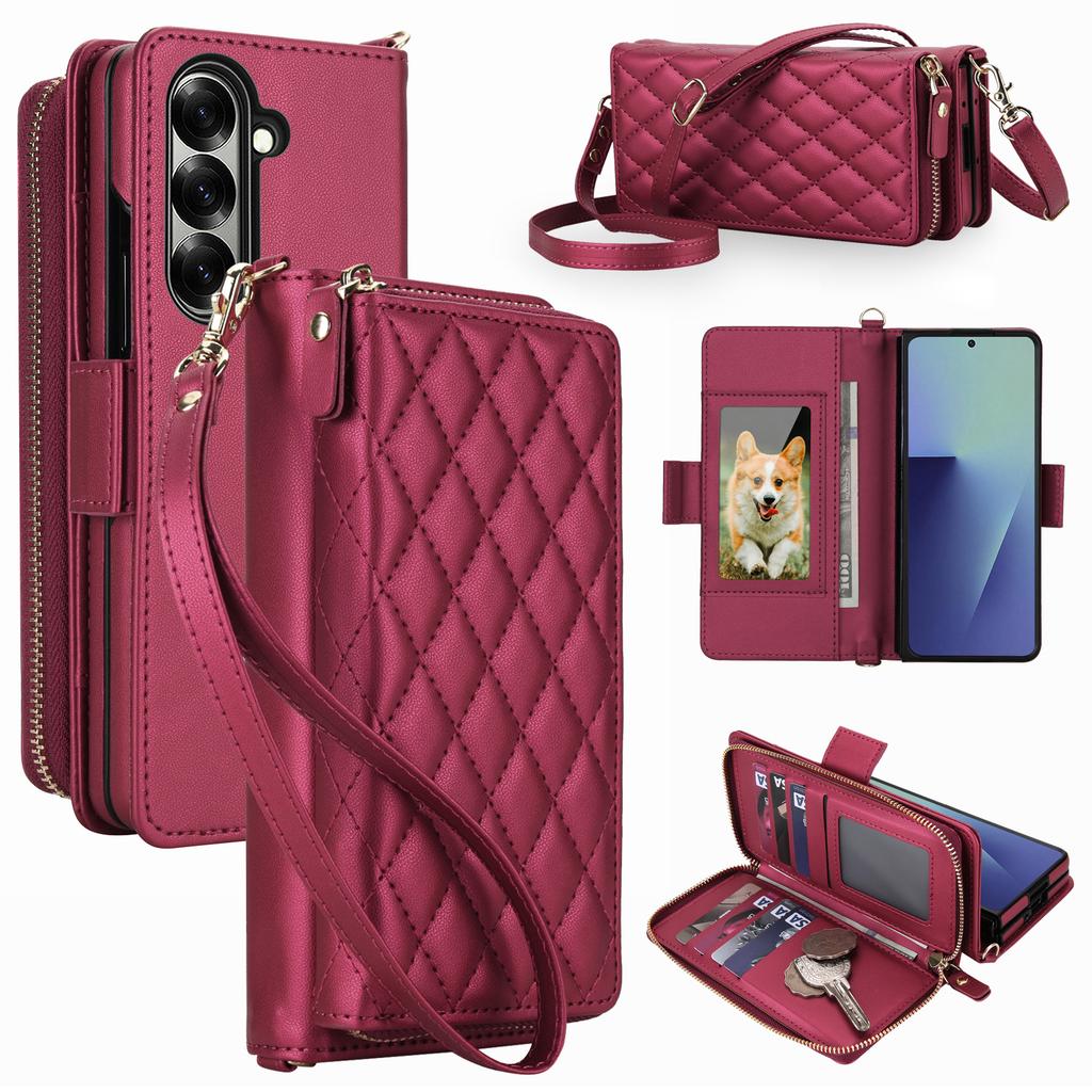 Fashion Elegant Crossbody Wallet Cards Solt Leather Case for Samsung Z Fold 3 4 5 6 7 Book Kickstand Shockproof Skin Feel Cover