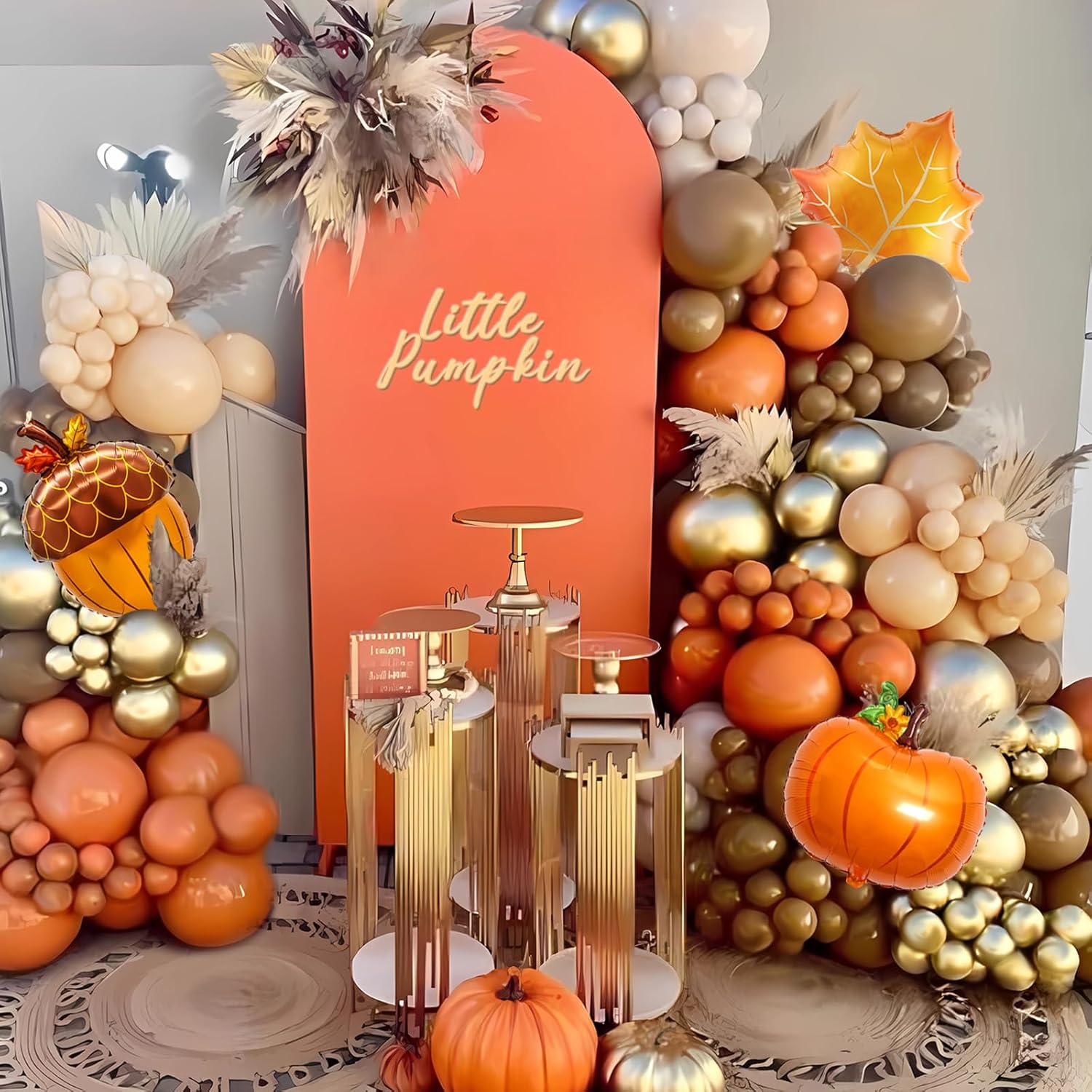 

143 PCS Fall Balloon Arch Kit Pumpkin Maple Leaves Pine Cones for Thanksgiving Autumn Harvest Birthday Party Decorations Other