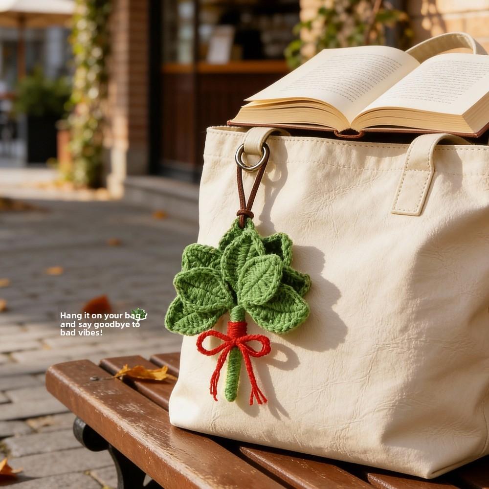 Green Pomelo Leaves Pendant Car Interior Knitting Wool Grapefruit Leaf Keychain Backpack Accessory Handmade Woven Ornaments