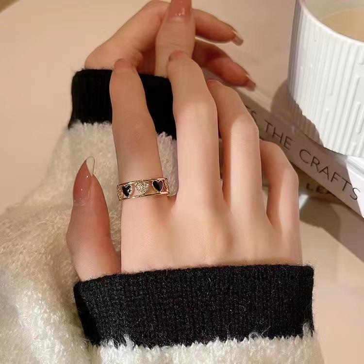Fashion Ladies Crystal Love Heart Adjustable Open Rings Jewelry
