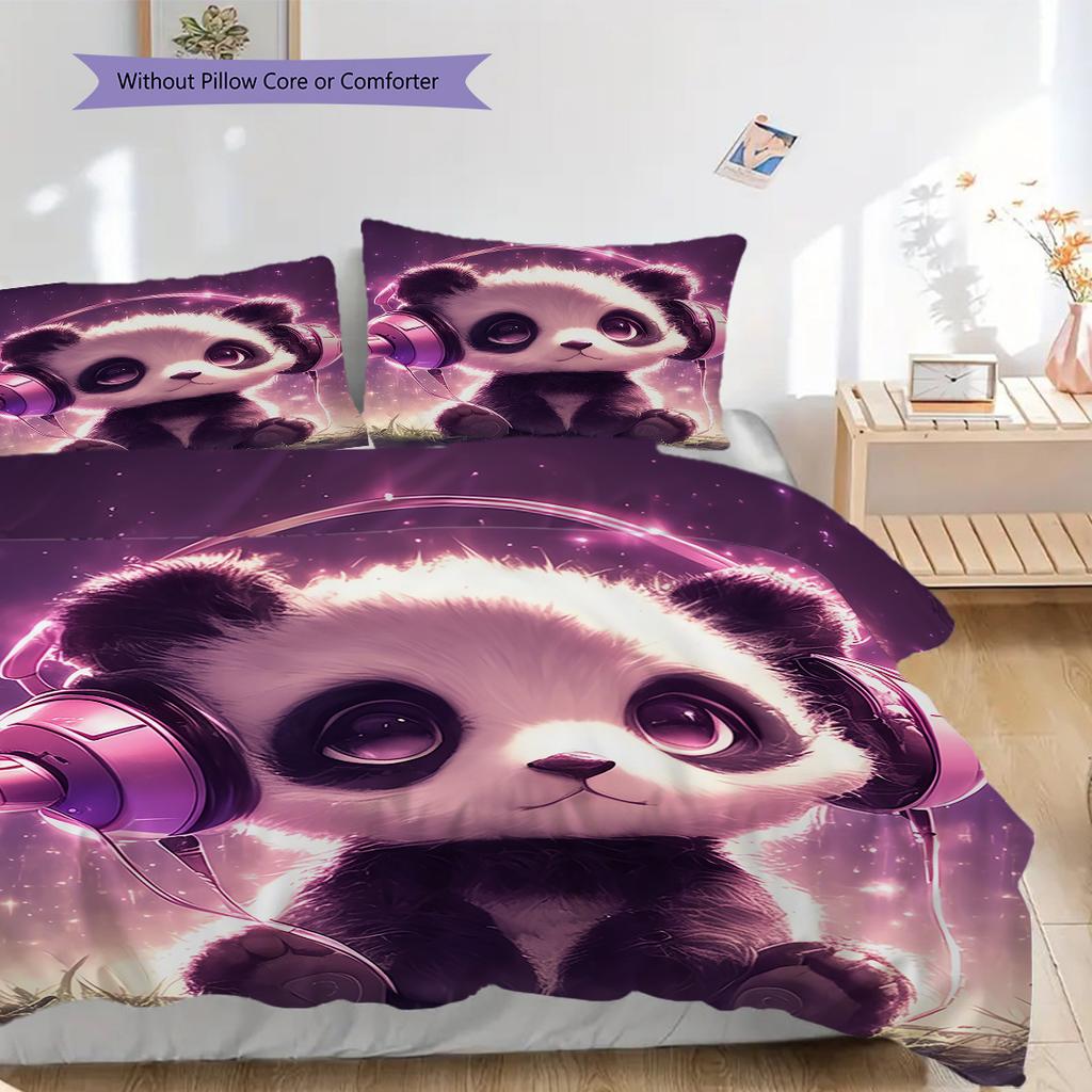 Panda Pattern Bedding Quilt Set Quilt Cover Pillowcase Home Decoration Birthday Gift (1 * duvet cover + 2 * pillowcase, without core)