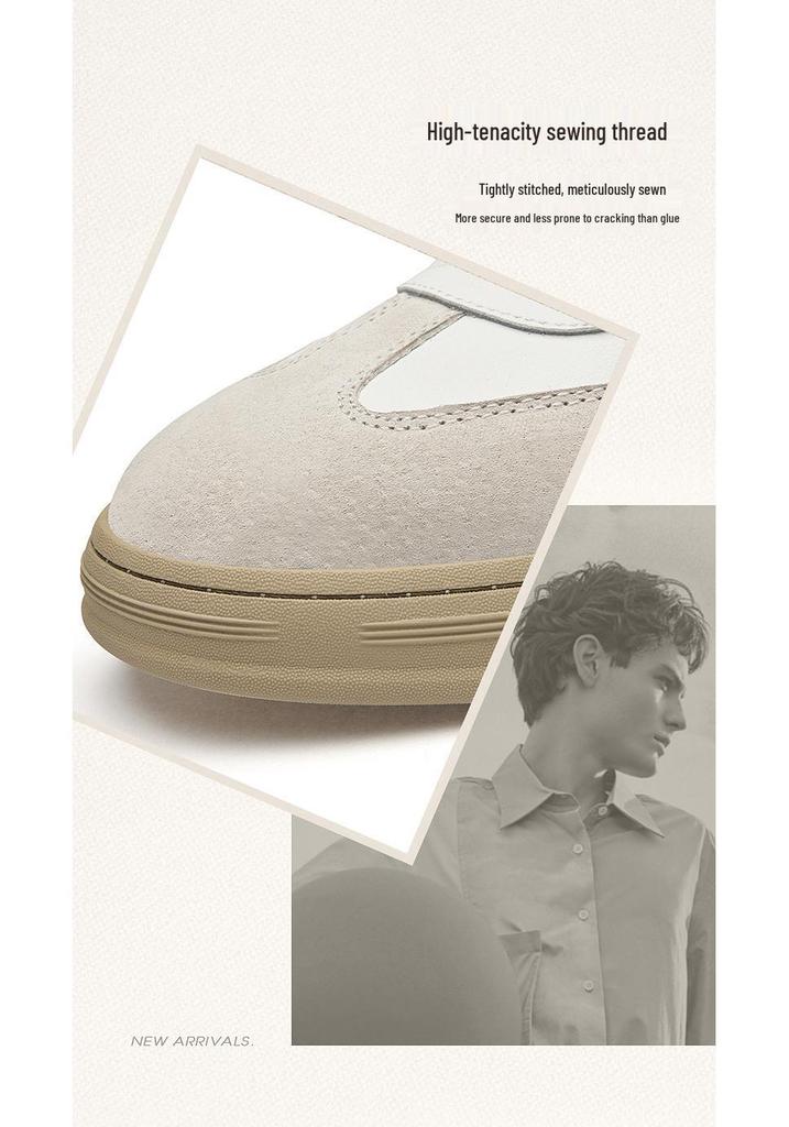 Men's Plus Size Quality Cowhide Skate Shoes, European Color Block Trendy White Casual Sports Sneakers