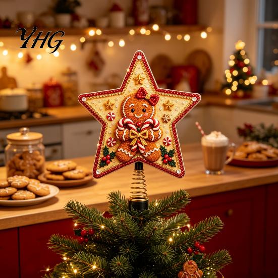 Spring Base Tree Top Star DIY Christmas Topper Kit with Faux Pearl & Rhinestone Materials, Santa Snowman Reindeer Handcrafted Seasonal Angel