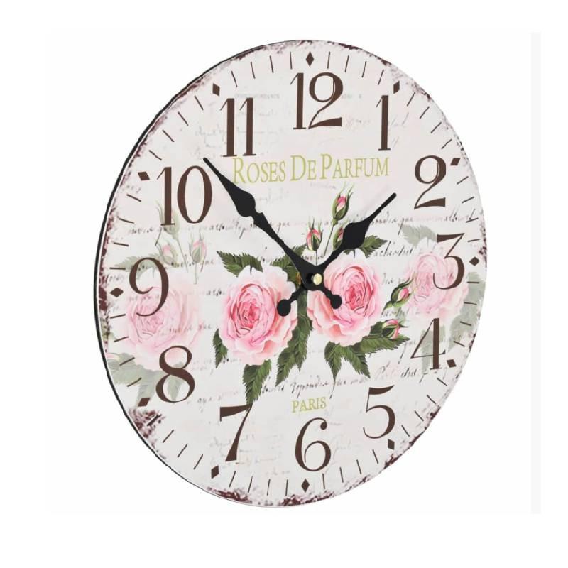 Vintage Classic Round Wall Clock Flower Home Office Living Room Timer Analog