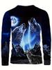 Men's Wolf-Themed 3D Digital Printed Long-Sleeve T-Shirt - Casual and Comfortable Crew Neck Pullover