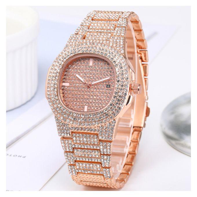 

Наручные часы унисекс со стразами для мужчин и женщин, розовое золото