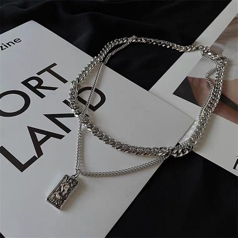 Unisex Titanium Steel Portrait Pendant Cuban Hip-Hop Chain Necklace