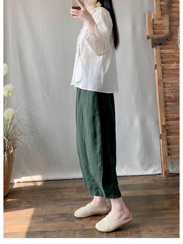 Dámský Retro Bavlněný Hanfu Top s Vyšívaným Knoflíkem Žába - Jaro/Léto Kardigan na Čajový Obřad