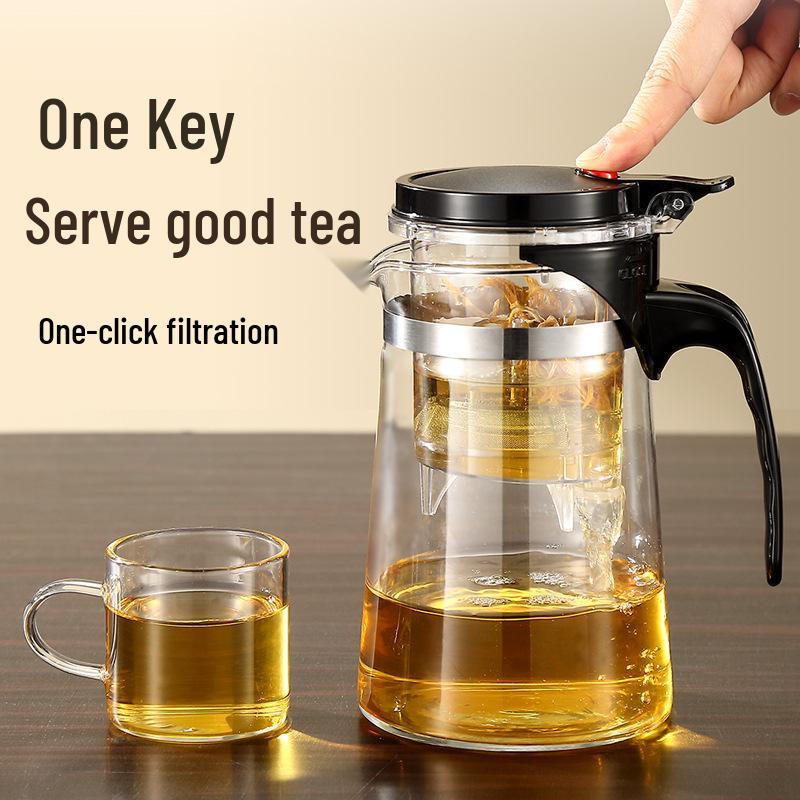 Elegant Glass Teapot Set with Detachable, Washable, Heat-Resistant Filter, and Gift Cup - Customizable Logo Option