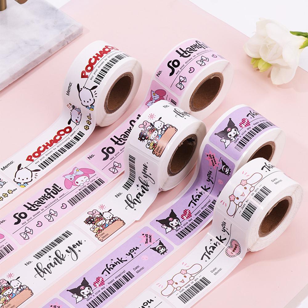 120Pcs Cute Sanrio Kuromi My Melody Stickers Roll Kawaii Cartoon Thank You Sealing Labels Sticker Anime Vinyl Decoration Decals