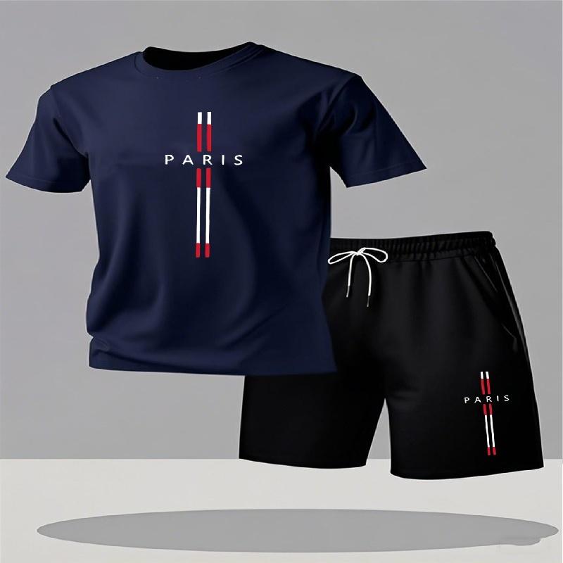 2026 Men's Casual T-Shirt and Shorts Two-Piece Set Relaxed Fit Men's Short-Sleeve Breathable Athletic Set Two-Piece Set