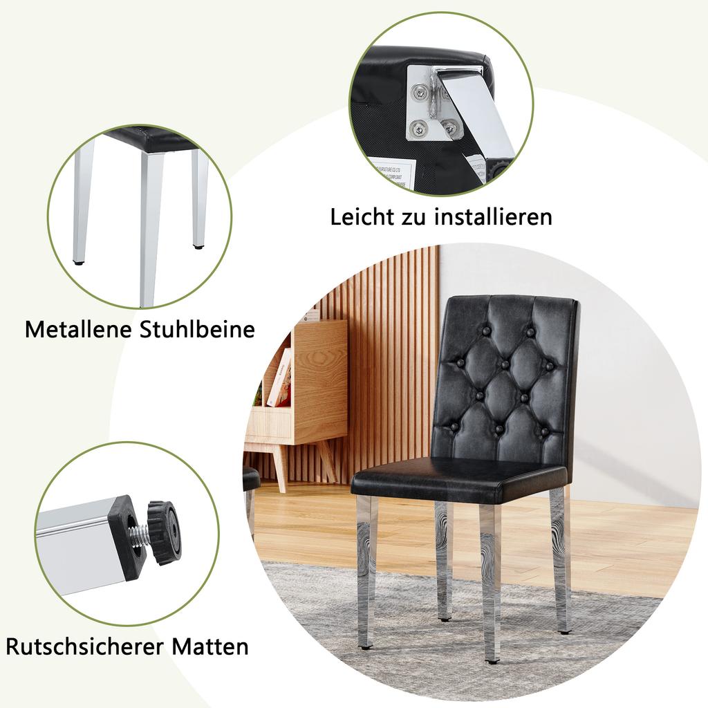 Set of 4 Dining Chairs In Black with High-Gloss Silver – Light Luxury, Silver-Colored Metal Legs for Versatile Combination Options