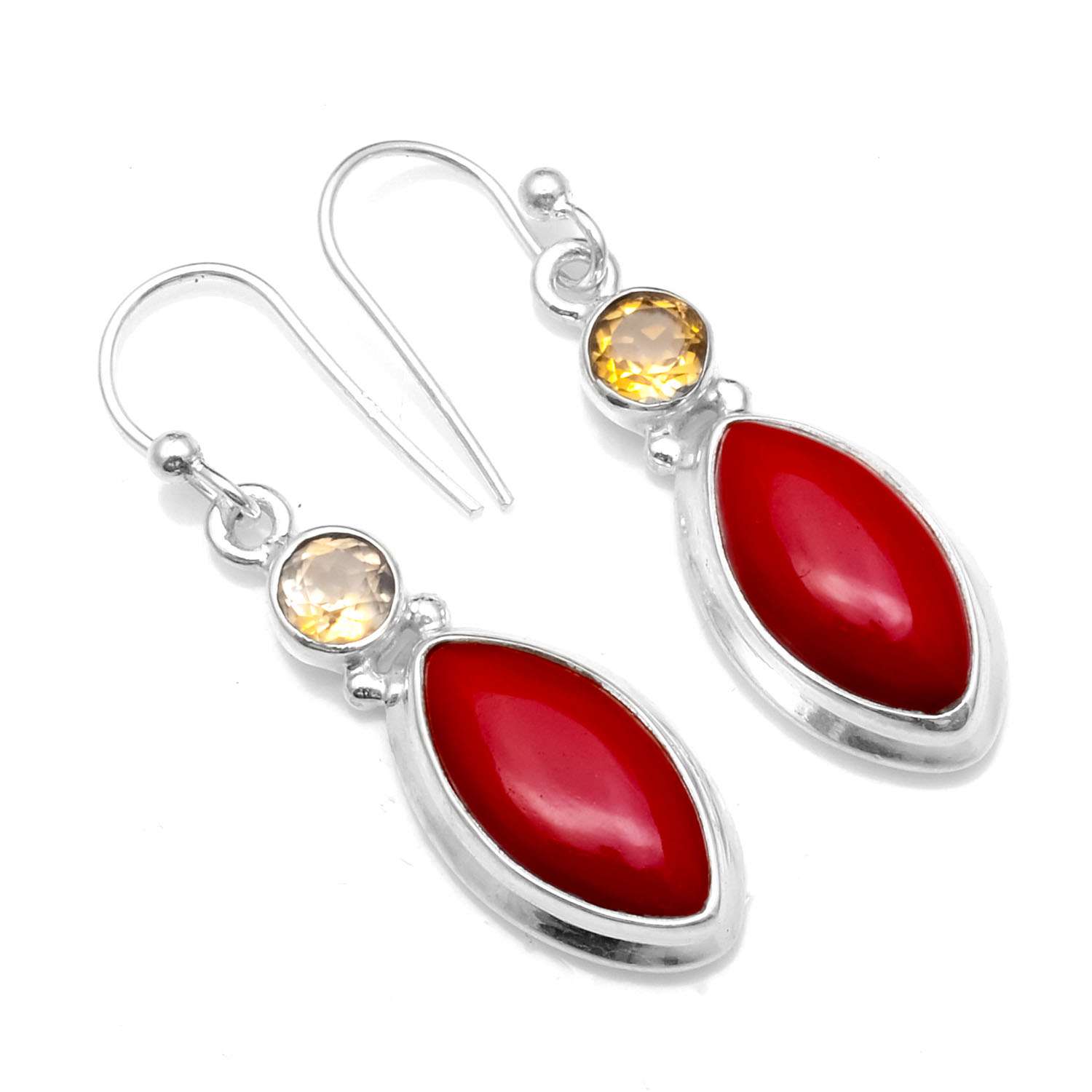 

Серьги с драгоценными камнями коралла и цитрина, твердые серьги из стерлингового серебра 925 пробы, серьги ручной работы, ювелирные изделия, подарок для женщин и девочек, E-819