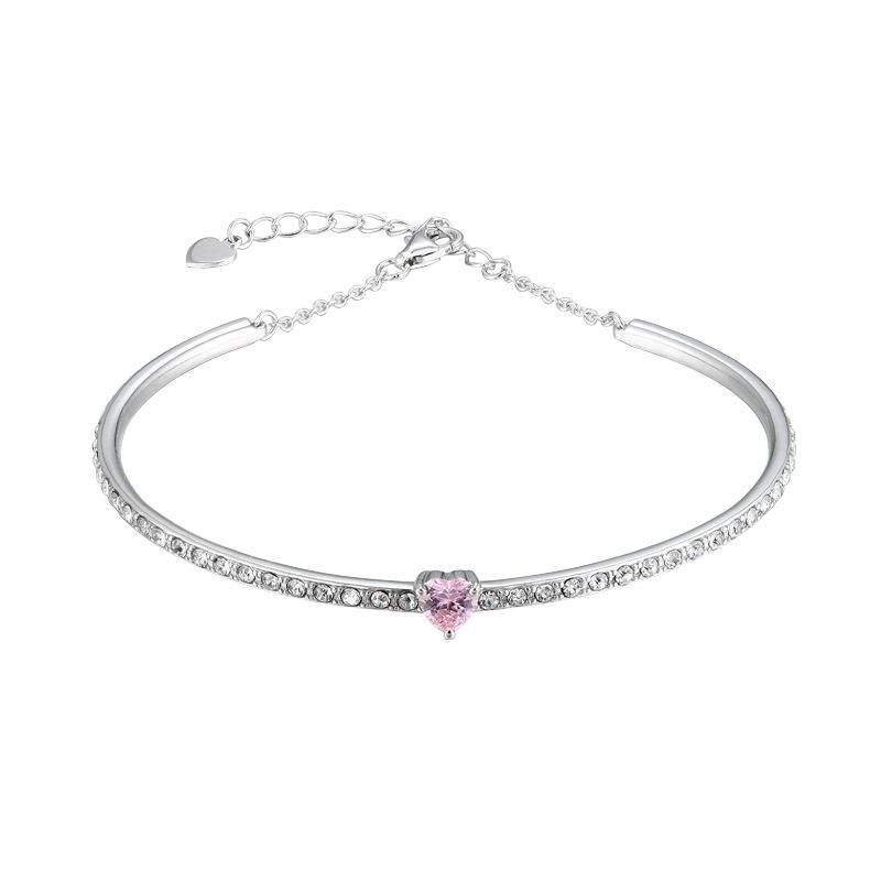 Jewelry 925 sterling silver inlaid with 5 * 5MM heart-shaped pink zirconium bracelet simple fashion bracelet 925 silver белого золота