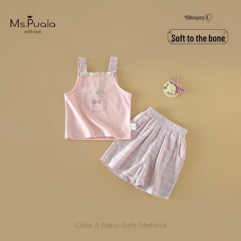 MS.PUALA Baby Girl s Plaid Summer Two-Piece Set 110cm