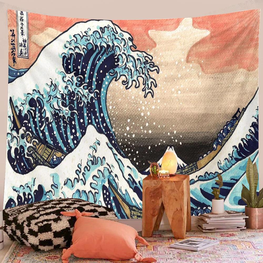 Japanese Wave Tapestry Wall Hanging For Boys Girls Teens Room Decor Oriental Eastern Asian Theme The Great Wave Wall Tapestry