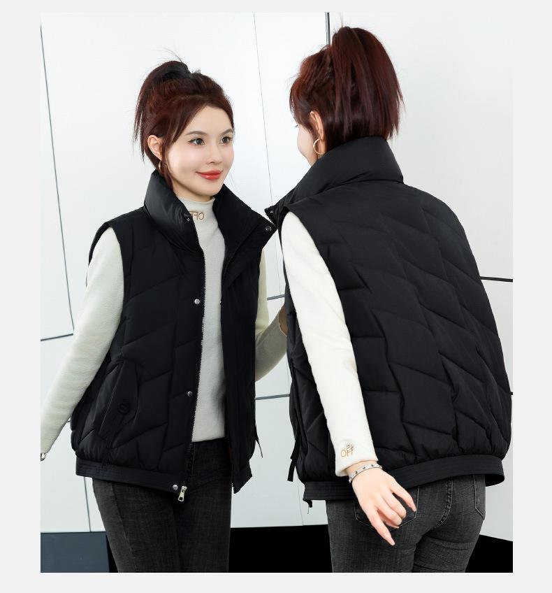 Down Cotton Vest Women's Autumn and Winter New Loose Short Cotton-padded Jacket Stand-up Collar Vest Loose Vest