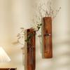 No Drill Wall Mounted Flower Vase Walnut Wood Glass Hydroponic Planter Chinese Retro Style Home Art Decor Floral Arrangement