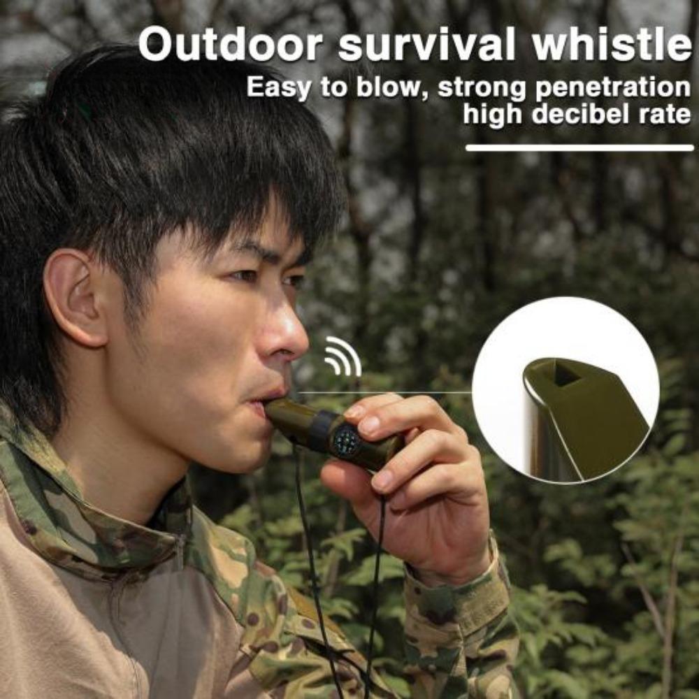 Notfall-Überlebenspfeife, LED-Licht, Kompass, Thermometer, tragbar, leicht, multifunktional