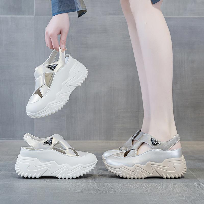 Daddy Shoes Women's 2025 Summer New Baotou Hollow Sandals Women's Versatile Thick-soled Fashion Casual Breathable Women's Shoes Tide