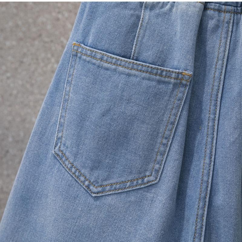 Shorts en jean pour femme bleu clair taille haute taille élastique coupe ample jambe large cinq points