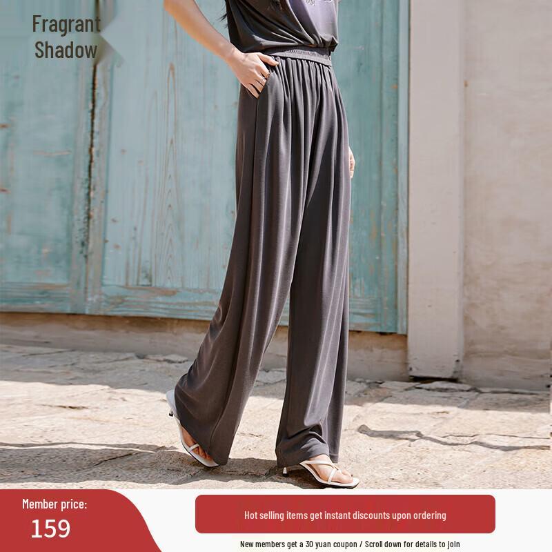 Xiangying Draped Grey Wide-Leg Pants S
