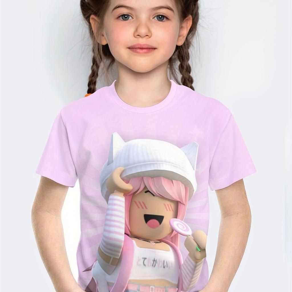 Children Top T-Shirt for Girls Short Sleeve Children T-Shirt Cartoon Print Pink Children's Clothing Kawaii Girls Summer Clothes