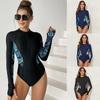 New One-piece Zipper Sports Swimsuit Women's Long-sleeved Surf Swimsuit Sunscreen Surf Suit Triangle, European and American Swimsuit