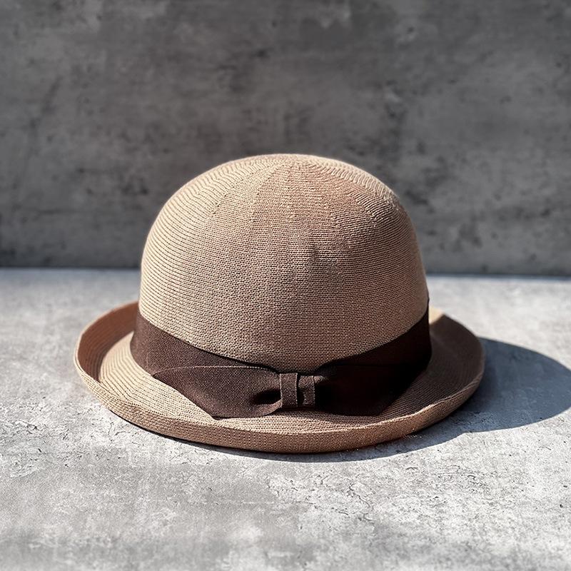 

Fine Cotton Yarn Thin Breathable Bow Curled Top Hat Women S Spring Summer Sunshade Bucket Hat Travel Sunscreen Hat M55-57cm can be adjusted to a small