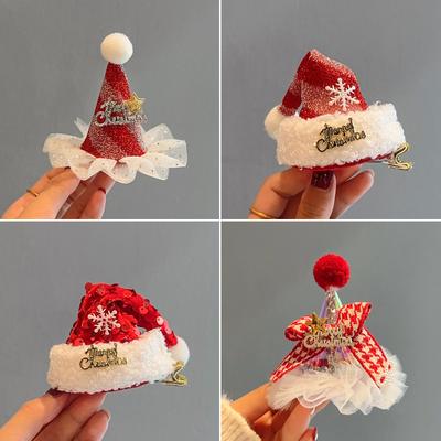 Three-dimensional Christmas Hat Hairpin, Sweet and Versatile Bangs Clip, Duck Bill Clip, Top Clip, Hairpin, Christmas Hair Decoration