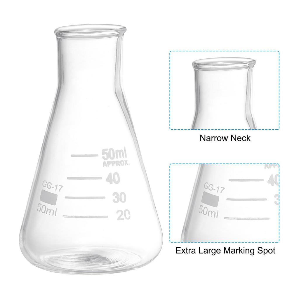 PATIKIL Glass Erlenmeyer Flasks, Set of 6, 50ml, Narrow Mouth, Graduated, Borosilicate Glass, for Laboratory Chemistry and Scientific Research