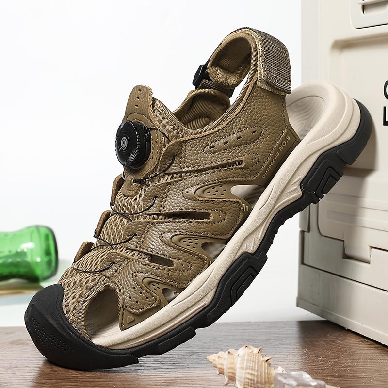 Summer Men Casual Leather Sandals Outdoor Antiskid Walking Sandals for Men New Breathable Waterproof Beach Shoes Plus Size 38-46