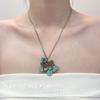 Colar Medieval Vintage Vento Borboleta Verde Gêmea Feminino Boêmio Vintage Corrente Clavicular Novos Acessórios Chineses