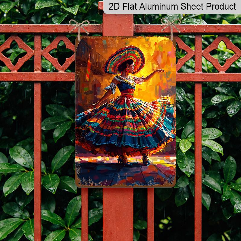 Płaskie 2D 1 szt. 8"x12" Znak Metalowy na Ścianę Cinco De Mayo - Żywy Meksykański Folklor Wzór Czaszki Cukrowej i Kaktusa, Wytrzymały Aluminiowy Wystrój do Domu, Baru