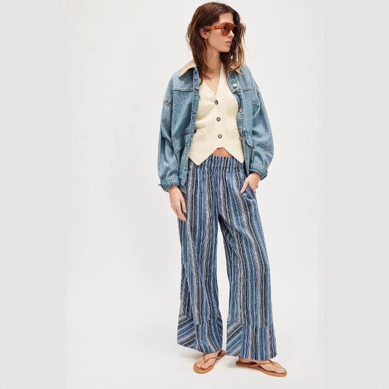 Autumn and Winter New Fashion Women's Wide Leg Trousers Printed Striped Loose-fitting High-waisted Pants