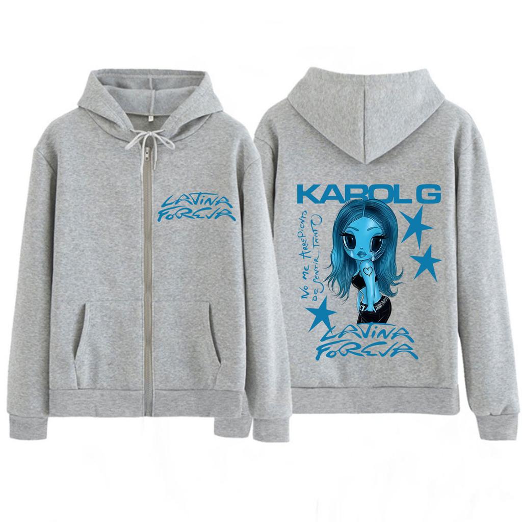 Karol G Album No Me Arrepiento Print Zipper Hoodie Men Women Fashion Sweatshirt Vintage Zip Up Jacket Coats